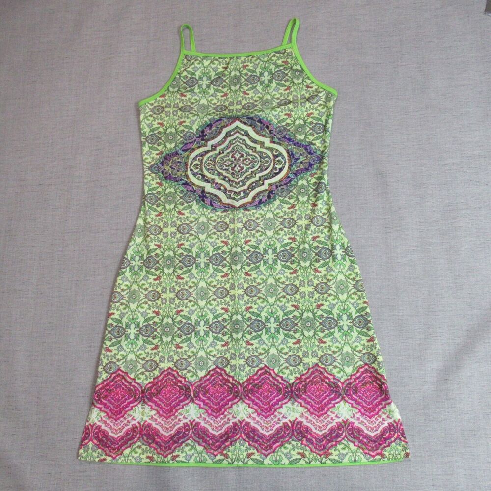 Vintage Peteria Dress Womens Large Green Boho Bodycon Spaghetti Strap 90s Club